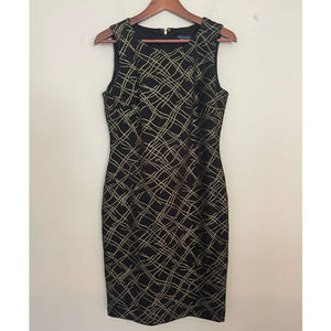 Tommy Hilfiger Sheath Dress Black Metallic Gold Sparkly Shimmer Classic Size 6
